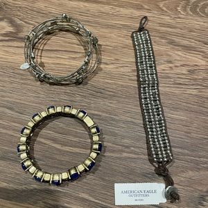 Set of 3 bracelets skinny bangle set from Nordstrom, blue jeweled is stretchy